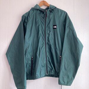 The North Face Mens Nylon Windbreaker Green Hooded Rain Wind Jacket Size L